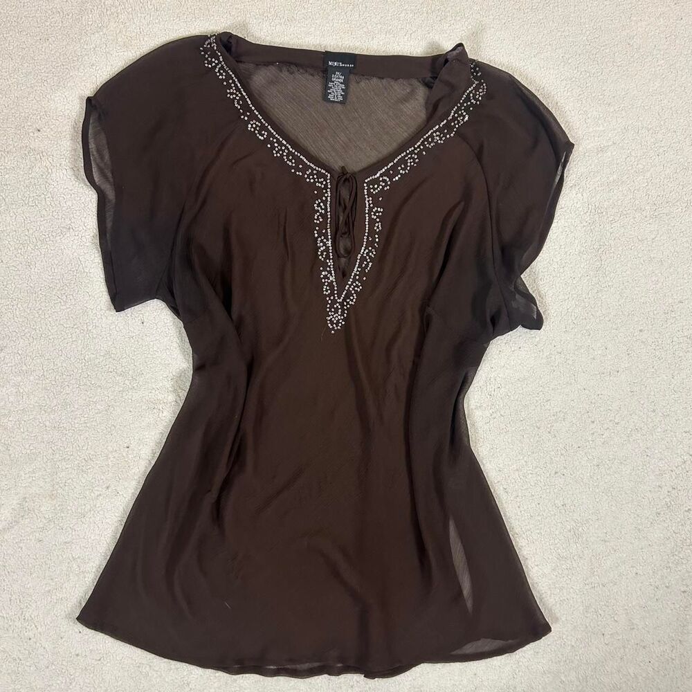 Mixit Brown Whimsigoth Fairy Grunge Sequin See Through Top